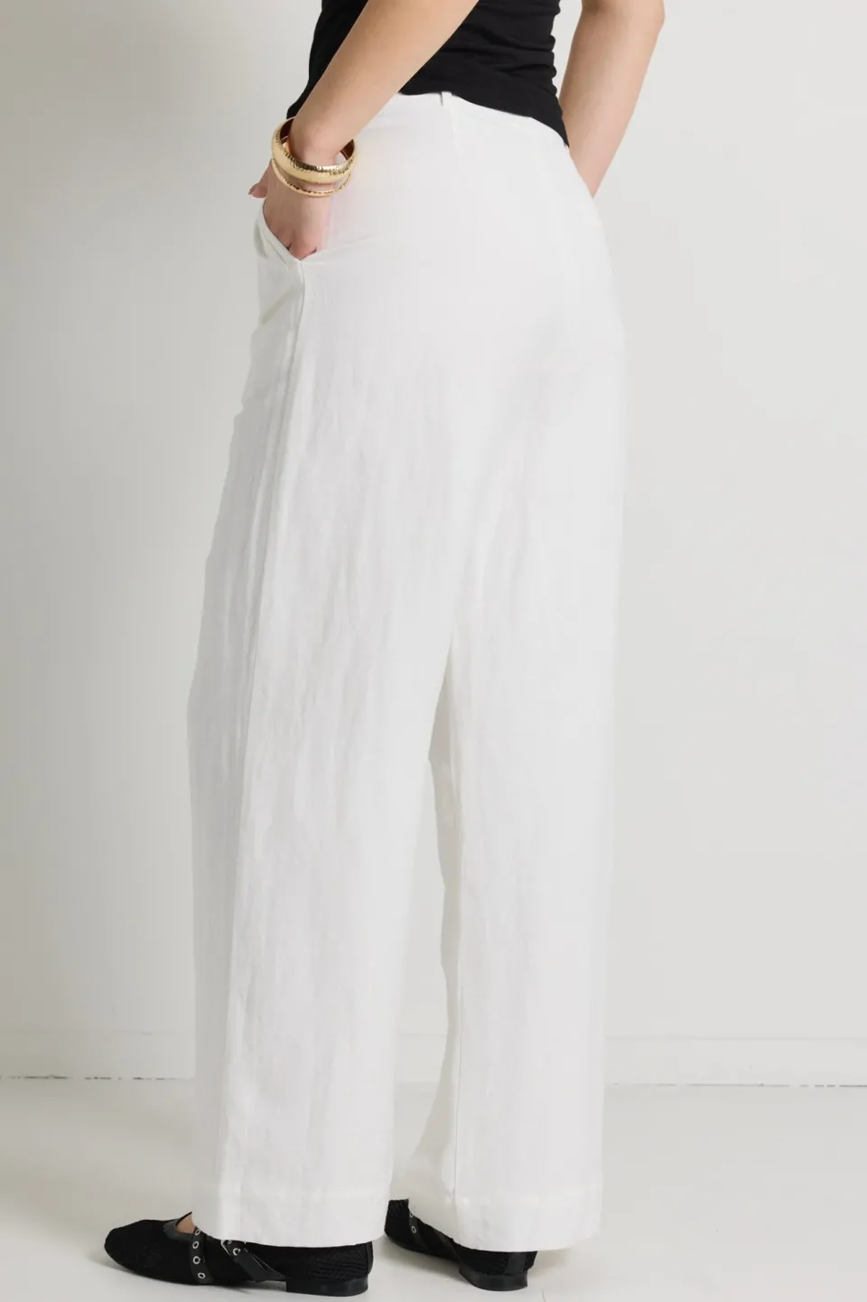 RE:UNION Label Island Ivory Linen Viscose Pleat Front Wide Leg Pant