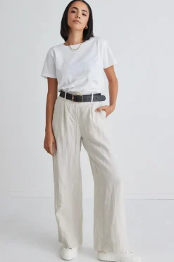 RE:UNION Label Island Natural Linen Pleat Front Wide Leg Pant