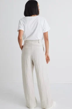 RE:UNION Label Island Natural Linen Pleat Front Wide Leg Pant