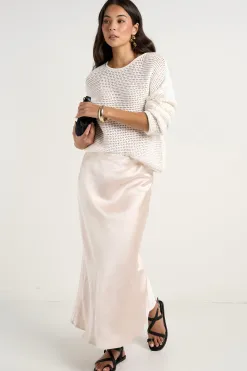 Ivy + Jack Ivy Champagne Satin Bias Midi Skirt