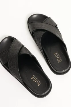 Nude Jacee Black Woven Cross Over Slide