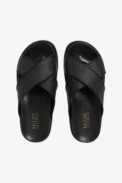 Nude Jacee Black Woven Cross Over Slide