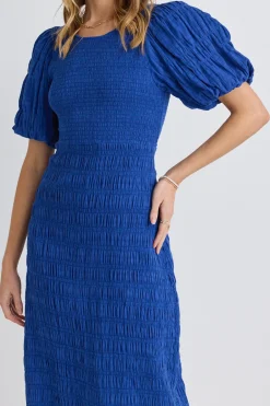 Ivy + Jack Jade Electric Blue Puff Sleeve Ruched Maxi Dress