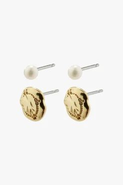 Pilgrim Jola Gold Plated Textured and Pearl EOL Earring Set