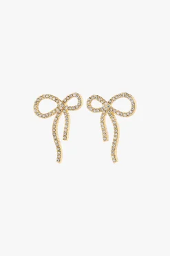 Pilgrim Jolanta Large EOL Crystal Gold Bow Stud Earrings