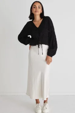 Ivy + Jack Jolie Black Shirred Cotton LS Button Down Top