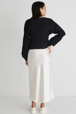 Ivy + Jack Jolie Black Shirred Cotton LS Button Down Top