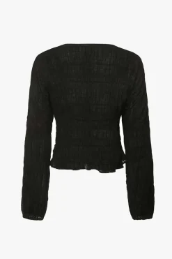 Ivy + Jack Jolie Black Shirred Cotton LS Button Down Top