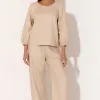 Adorne June Camel Contrast Stitch Linen Pant