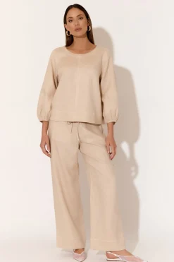 Adorne June Camel Contrast Stitch Linen Pant