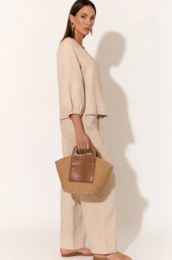 Adorne June Camel Contrast Stitch Linen Pant