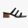 Nude Juniper Black Square Toe Triple Strap Mid Heel Slide