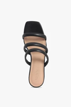 Nude Juniper Black Square Toe Triple Strap Mid Heel Slide