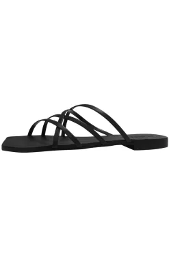 Solsana Juniper Black Strappy Flat Slide