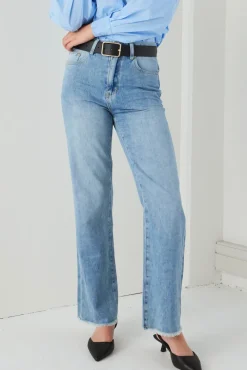 RE:UNION Label Juniper Mid Blue High Waist Wide Leg Jean