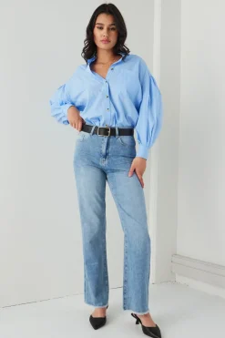 RE:UNION Label Juniper Mid Blue High Waist Wide Leg Jean