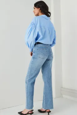 RE:UNION Label Juniper Mid Blue High Waist Wide Leg Jean