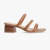 Nude Juniper Tan Square Toe Triple Strap Mid Heel Slide