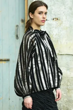 Coop Just Bow With It Black Silver Blouse