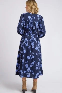 Elm Kacey Navy Floral V Neck Midi Dress