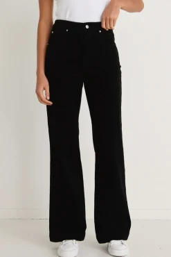 Among the Brave Karma Black Cord High Waist Long Wide Leg Pant