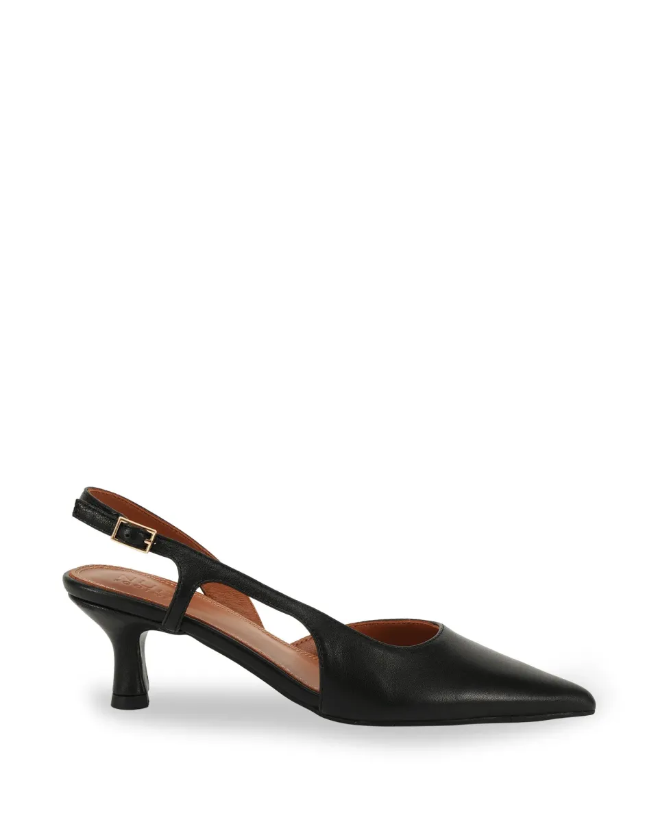 Nude Kaylee Black Leather Pointed Low Heel