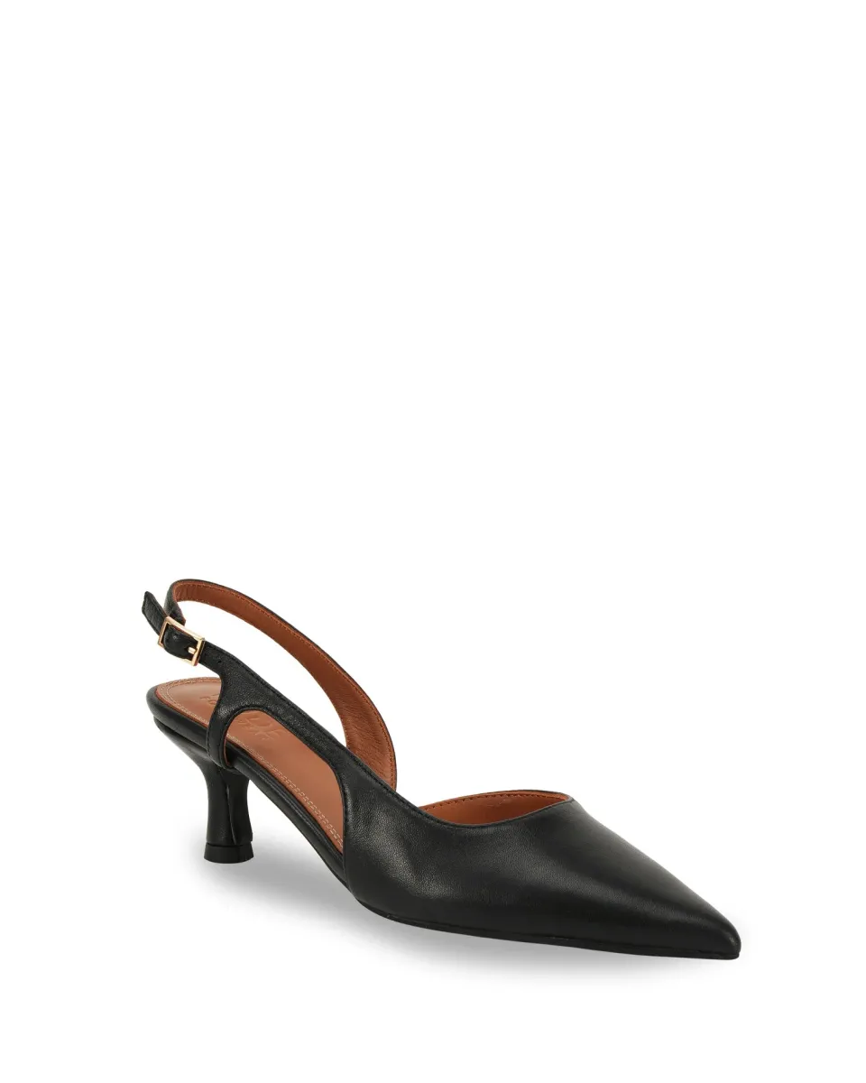 Nude Kaylee Black Leather Pointed Low Heel