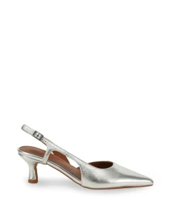 Nude Kaylee Silver Leather Pointed Low Heel