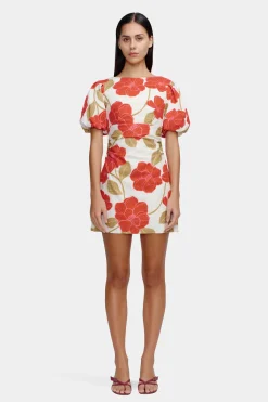 Ownley Kimberley Primrose Red Floral Puff Sleeve Mini Dress