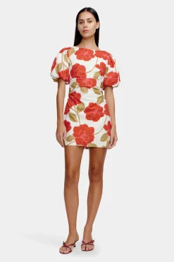 Ownley Kimberley Primrose Red Floral Puff Sleeve Mini Dress