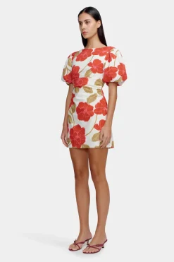 Ownley Kimberley Primrose Red Floral Puff Sleeve Mini Dress