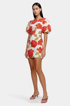 Ownley Kimberley Primrose Red Floral Puff Sleeve Mini Dress
