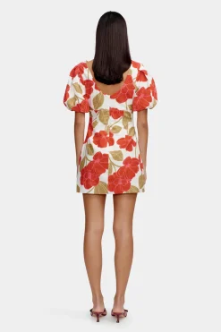 Ownley Kimberley Primrose Red Floral Puff Sleeve Mini Dress