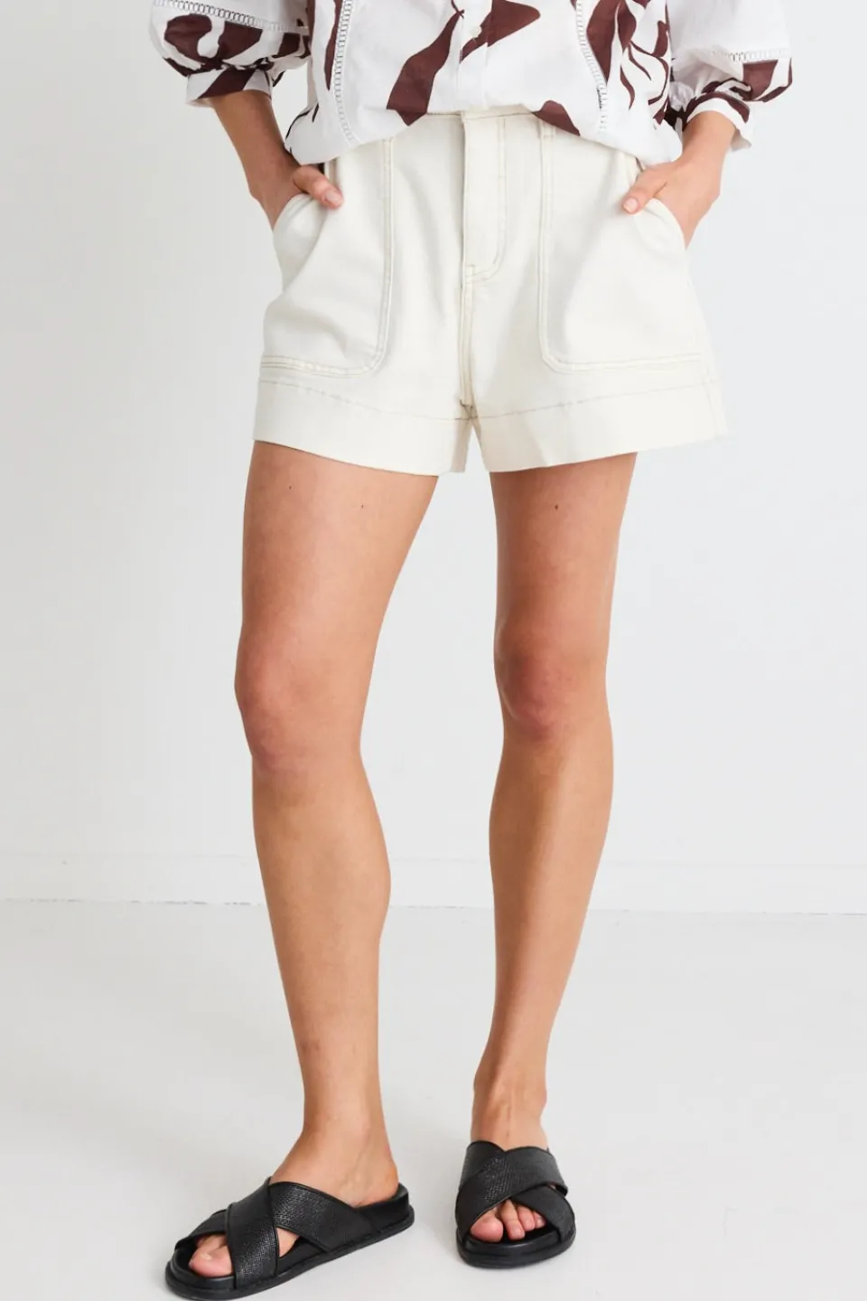 Ivy + Jack Kindly Ecru Pocket Front Denim Short