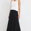 RE:UNION Label Lagos Black Linen Blend Bias Cut Maxi Skirt