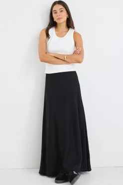 RE:UNION Label Lagos Black Linen Blend Bias Cut Maxi Skirt