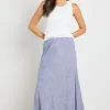 RE:UNION Label Lagos Chambray Blue Linen Blend Bias Cut Maxi Skirt
