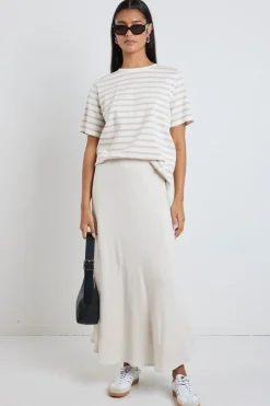 RE:UNION Label Lagos Natural Linen Blend Bias Cut Maxi Skirt