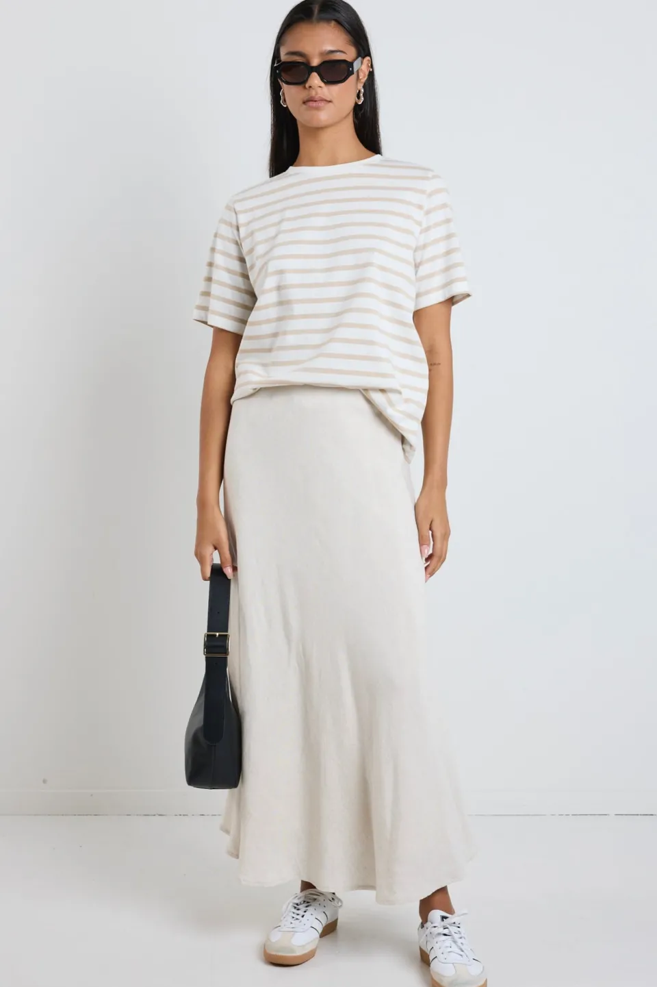 RE:UNION Label Lagos Natural Linen Blend Bias Cut Maxi Skirt
