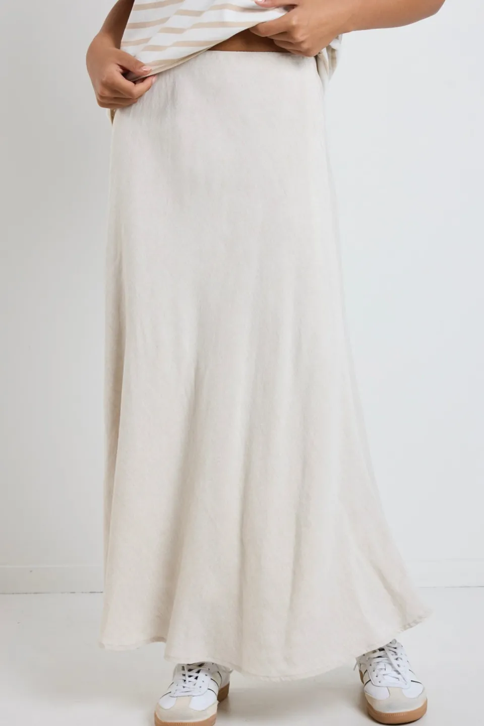 RE:UNION Label Lagos Natural Linen Blend Bias Cut Maxi Skirt