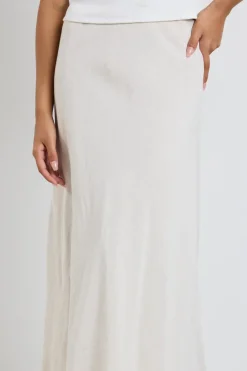 RE:UNION Label Lagos Natural Linen Blend Bias Cut Maxi Skirt
