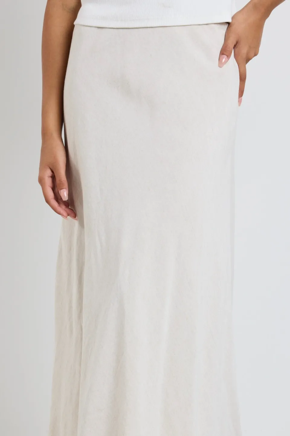 RE:UNION Label Lagos Natural Linen Blend Bias Cut Maxi Skirt