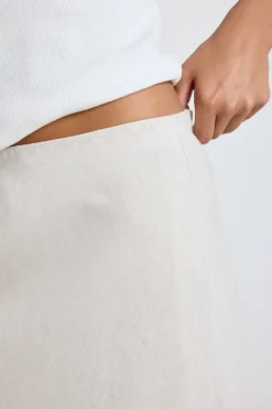 RE:UNION Label Lagos Natural Linen Blend Bias Cut Maxi Skirt