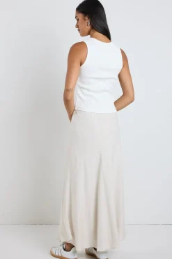 RE:UNION Label Lagos Natural Linen Blend Bias Cut Maxi Skirt