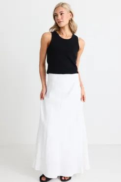 RE:UNION Label Lagos White Linen Blend Bias Maxi Skirt