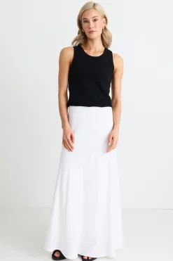 RE:UNION Label Lagos White Linen Blend Bias Maxi Skirt