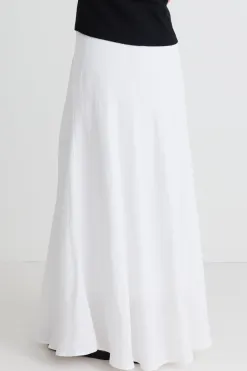 RE:UNION Label Lagos White Linen Blend Bias Maxi Skirt