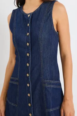 Among the Brave Laneway Indigo Denim Midi Vest Dress