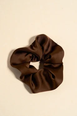 Love Lulu Large Brown Satin Scrunchie