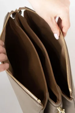 Federation Large Compartments Latte Gold Hardware Leather Bag